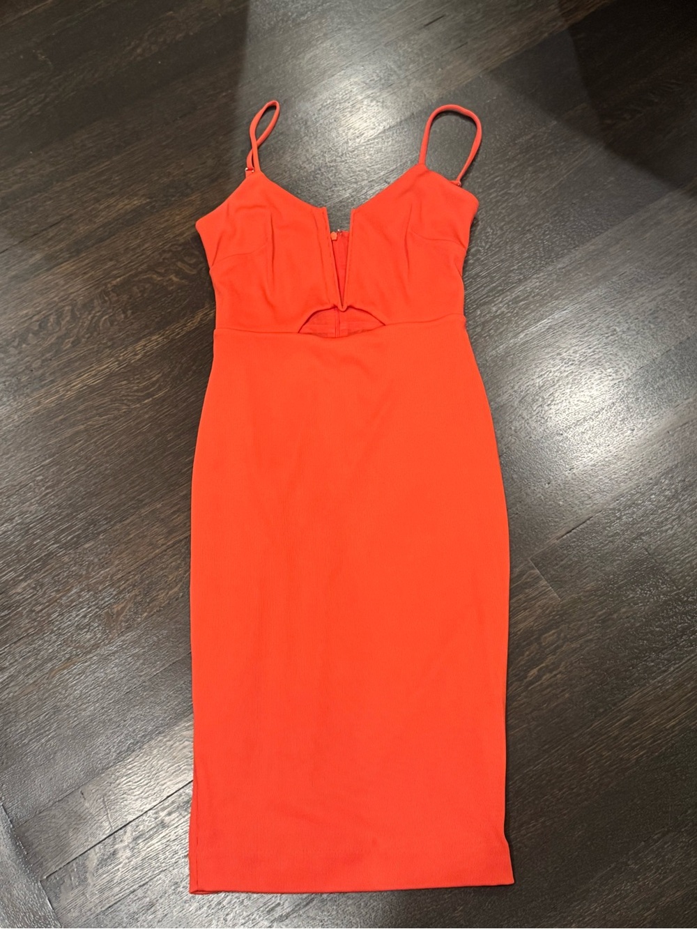 NBD Revolve Orange Ribbed Cutout Midi Bodycon Dress - Size S
